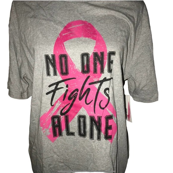 BREAST CANCER AWARENESS GRAY & PINK "NO ONE FIGHTS ALONE" TEE SIZE XL - Picture 3 of 3